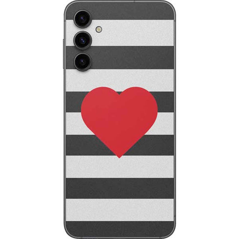 Black And White Striped Heart Galaxy A14 5G Skin